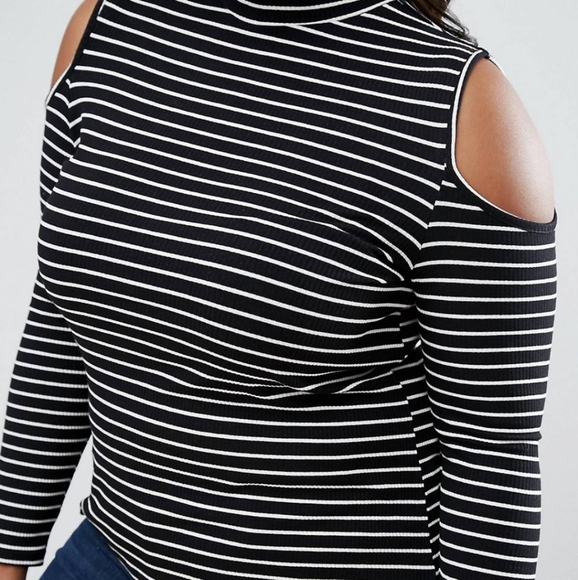 Asos Curve Striped Cold Shoulder Top - Picture 6 of 6